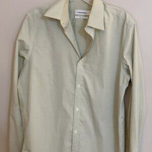 Mens Calvin Klein Button Down Dress Shirt - Preowned S (Green/White)